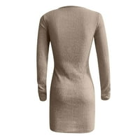 Cleariance Ljetne haljine za žene V-izrez Modni mini baš dugih rukava smeđi S