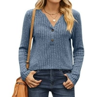 Žene košulje s dugim rukavima žene dugih rukava od poliestera s dugim rukavima V-izrez čvrsti pulover