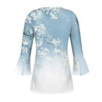 Ženske majice za žene, ženske modne tiskane casual v-izrez kratki rukav labav majica bluza svjetlo plava,