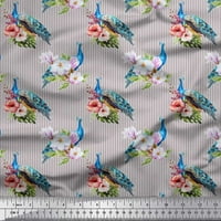 Laimoi plava pamučna proizvodna tkanina, ružičasta cvjetna i paunska ptica otisnuta tkaninu širine