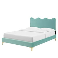 Okvir za krevet na platformi, veličine dvostruke, plave, baršun, moderna savremena, spavaća soba master