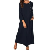 Ljetne haljine za prodaju za žene za žene dugih rukava s punim bojama Okrugli vrat Maxi Loose Fit svakodnevno