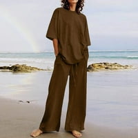 Charella Outfit Woman Odmor Ljeto odijelo Laneni košulje Lounge Podudaranje širokog nogu pantalone TrackSuits