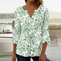 Apepal Womens cvjetni tiskani tunički vrhovi kolut s rukavima s bluzama Henley majice za žene MINT Green
