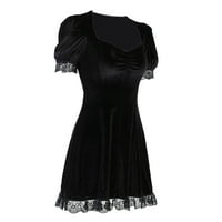 Casual midi haljina duge haljine za žene vrat gotički crni visoki mini haljini ukras struka čipke ženske