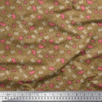 Soimoi smeđa pamučna pamučna tkanina Zig Zag, insekti i lubenica plodovi ispisano tkaninsko dvorište