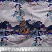 Soimoi Japan Crepe Satin tkanina cvjetna i djevojka Žene Print tkanina sa širokim dvorištem
