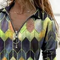 Dugme Revel Top za žene Modne žene Lapel Geometrijski print patentni zatvarač dugih rukava Ležerna bluza