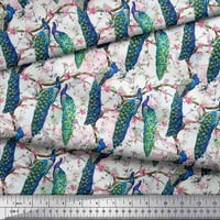 Soimoi White baršunal tkanina podružnica, cvjetni i paun ptica otisnuta tkaninu široko