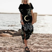Ženska ljetna modna seksi Split ljetni kratki rukav tiskani maxi haljina na plaži Silver S