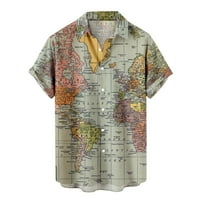 Dxhmoneyh Muška havajska majica Ljetni kratki rukav Tropički T Dugme dolje Aloha Košulje Top Map Print