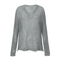 Yinmgmhj Cardigan džemperi za žene Ženski dugi rukav V-izrez labav pleteni džemper sivo + xl