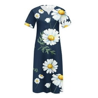 Dyegold sandresses za ženska ležerna plaža - Ženske ljetne haljine V-izrez kratkog rukava s kratkim