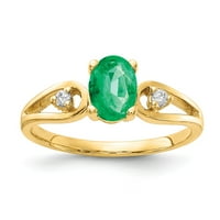 Čvrsta 14k žuto zlato 7x ovalna emerald zelena maja drago kameno Diamond Enference Veličina prstena