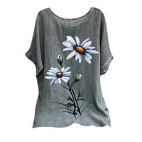 Žene ljetne vrhove i bluze Trendi ženska vintage cvjetna majica Retro uzorak okrugli vrat kratkih rukava