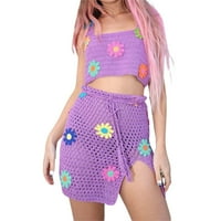 Gulirifei Dva Y2K pletena suknja za žene Crochet cvjetni usjev top mini suknja Ljetna modna staja za
