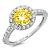 2. CT sjajan okrugli rez simulirani žuti dijamant 14k bijeli zlatni halo pasijans sa Accentima prsten