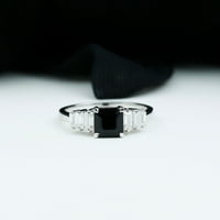 Asscher rezati crnim prstenom sa moissine za žene - AAA ocjena, 14k bijelo zlato, SAD 9.00