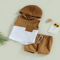 Suantret Toddler Baby Boys Ljetna odjeća Kontrastni boja kapuljač s kapuljačom bez rukava na vrhu kratke