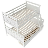 Twin preko punog kabrioletnog drvenog kreveta sa ladicama za dečiju sobu, bela