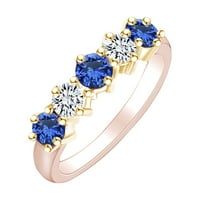 Okrugli simulirani plavi safir i bijeli prirodni dijamant vječni vjenčani prsten za vjenčanje u 14K