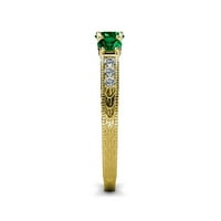 Smaragd Milgrain radi tri kameni prsten s dijamantnom bočnom trakom 0. CT TW u 14K žutom zlatu .Size