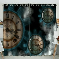 Steampunk Gears Clock Clock i Steam Blackout Prozor zavjese za zavjese za zavjese Dva komada