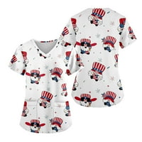 SKSLOEEG Scrip Top za žene Ljeto Američka zastava Star Print Patriotske majice Kratki rukav V-izrez
