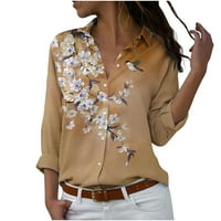 Floral gumb dolje majice za žene srušeno ležerne radne vrhove dugih rukava opušteni fit bluze plus veličine