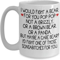 Pop pop poklon šalicu za kafu, borio bih se s medvjedom za vas pop pop best poppop poklon smiješan čaj