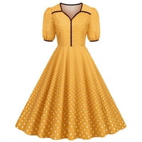 Ženska 1950-ih retro rockabilly haljina kratki puff rukava V-izrez Polka tat a-line swing haljina za