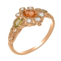 Britanci napravio je 14k ružični zlatni prsten sa prirodnim citrinskim peridotom Diamond Ženski prsten