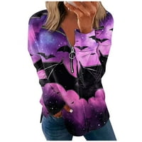 Ženski kauzalni zip pulover dukseri s dugim rukavima Halloween Print Active odjeća