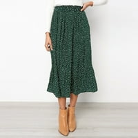 Suknje za žene modni print casual ruched ruffles džep elastični struk boemski stil suknje, zelena, xl