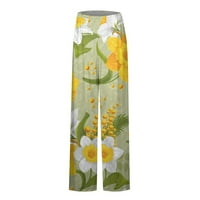 Trendi novi proizvodi na prodaju Himeway Trendy Široko-noge pantalone Elegantni cvjetni culots ženski print Ležerne prilike ravne noge Loše široke noge Hlače velike veličine Žuta 4xL