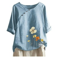 Majice za šume za žene Ležerne prilike plus veličine Cvjetni vez dugme Polupansion Vintage bluza TEE