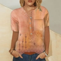 GDFUN majice kratkih rukava za žene Vintage Print Grafički teški bluze Clues Plus size Osnovni vrhovi