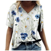 Podplug modni ženski ljetni labavi ispis V-izrez leptir uzorak majica s kratkim rukavima