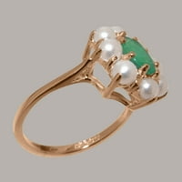 Britanska napravljena od 10K Rose Gold Prirodni smaragdni i kultivirani prsten za izjavu o žaru - Veličine