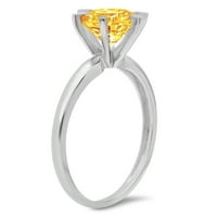 CT sjajan okrugli rez prirodni citrinski 14k bijeli zlatni pasijans prsten sz 8.25
