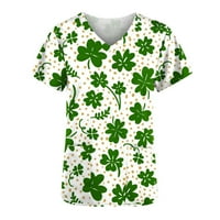 St Patricks Dan pilinga Top Žene Zelena djetelina Kratki rukav Košulje Casual Loose V izrez uniformu