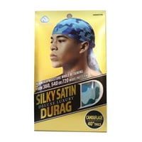 San World Deluxe Luksuzan premium svilenkast Satin Durag, plava kamuflaža