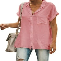 WRCNOTE Women gumb down bluza lapel majica modna kalaza kratki rukav Tee Vintage casual svakodnevne