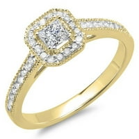 DazzlingRock kolekcija 0. Carat 10K Princess & Okrugli dijamant Halo Style Angažman prsten CT, žuto